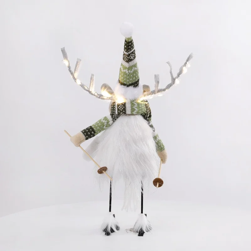 Décoration de Noël renne balançoire avec bois de cerf LED poupée en peluche ornement de vacances décor debout sur le bureau - Type A
