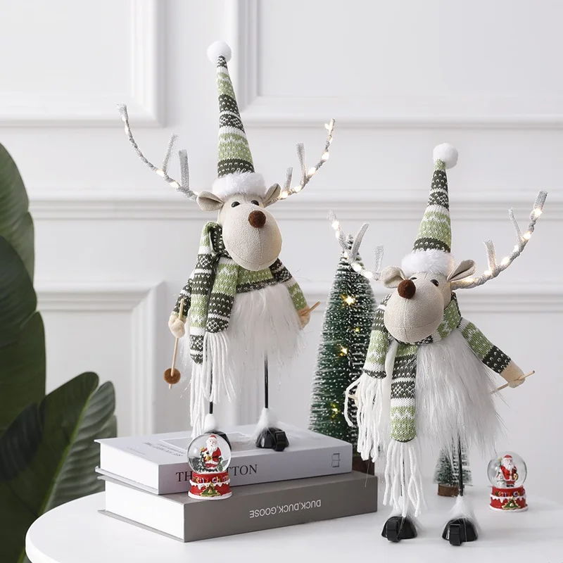 Décoration de Noël renne balançoire avec bois de cerf LED poupée en peluche ornement de vacances décor debout sur le bureau - Type A