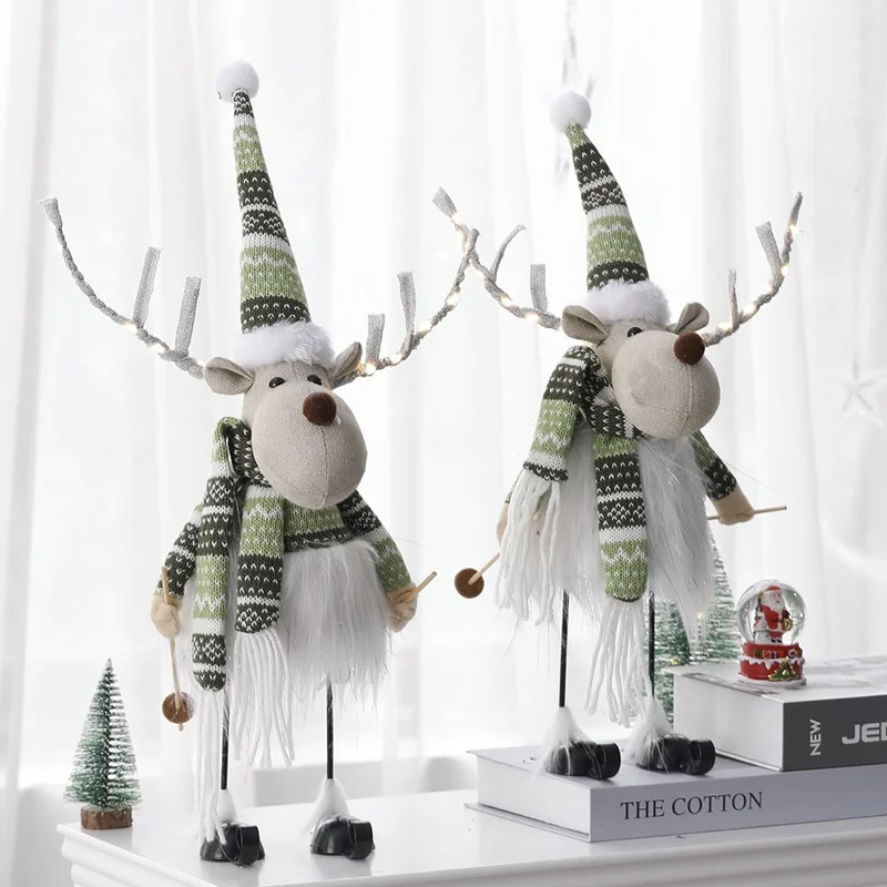 Décoration de Noël renne balançoire avec bois de cerf LED poupée en peluche ornement de vacances décor debout sur le bureau - Type A
