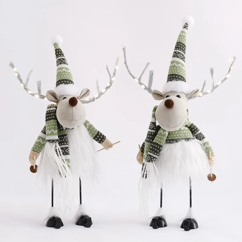 Décoration de Noël renne balançoire avec bois de cerf LED poupée en peluche ornement de vacances décor debout sur le bureau - Type A