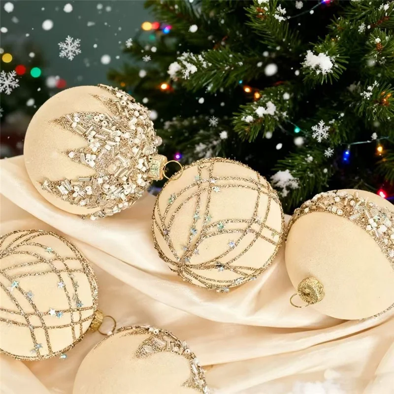 12Pcs / Set 6cm Christmas Ball Ornaments Flocked Surface Xmas Tree Hanging Decorations Party Supplies - Red
