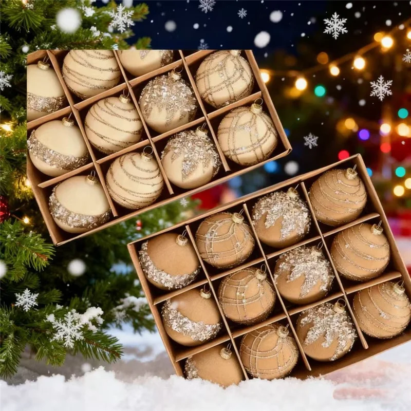 12Pcs / Set 6cm Christmas Ball Ornaments Flocked Surface Xmas Tree Hanging Decorations Party Supplies - Red