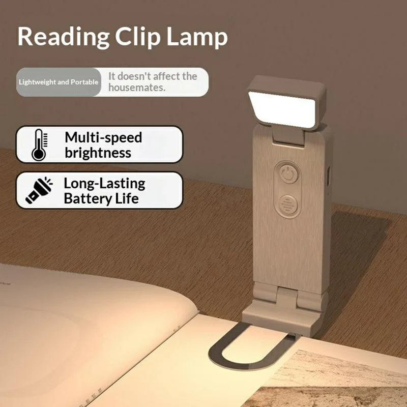 B303 Mini USB Rechargeable Clip LED Reading Light 200mAh 6 Brightness Levels Warm Light for Books - White