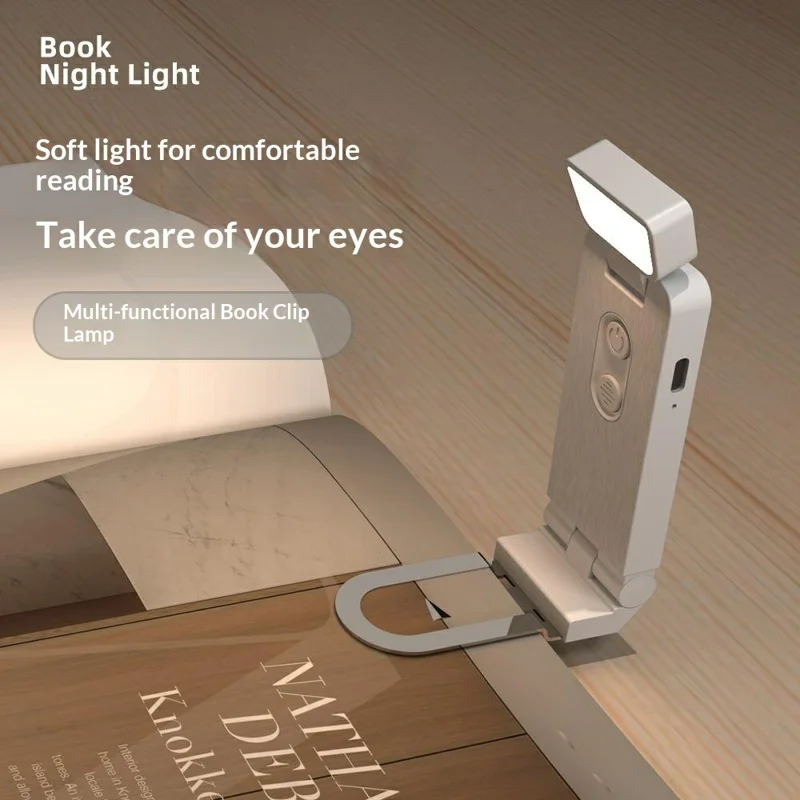 B303 Mini USB Rechargeable Clip LED Reading Light 200mAh 6 Brightness Levels Warm Light for Books - White