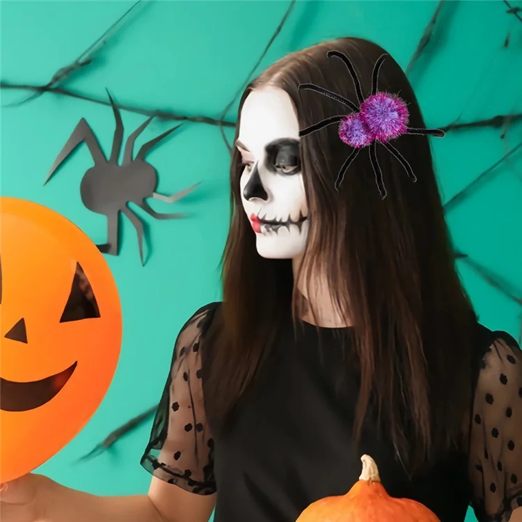 Clip de Pelo de Araña de Halloween para Niños y Adultos, Horquilla para el Pelo con Araña, Decoración de Fiesta, Accesorios para Fotos - Púrpura