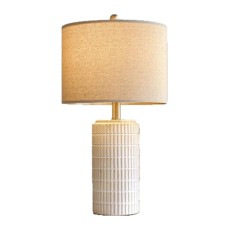 Ceramic Table Lamp E27 Socket Fabric Shade Bedside Desk Light without Light Bulbs for Bedroom Study Room