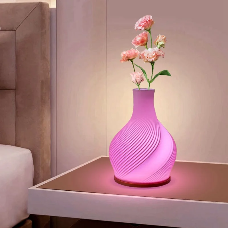 LED Atmosphere Light Vase Table Lamp 3 Colors Dimmable USB Night Light for Bedroom Decoration - Pink