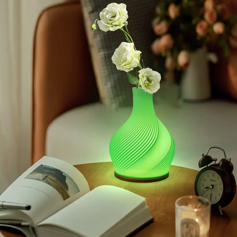 LED Atmosphere Light Vase Table Lamp 3 Colors Dimmable USB Night Light for Bedroom Decoration - Pink