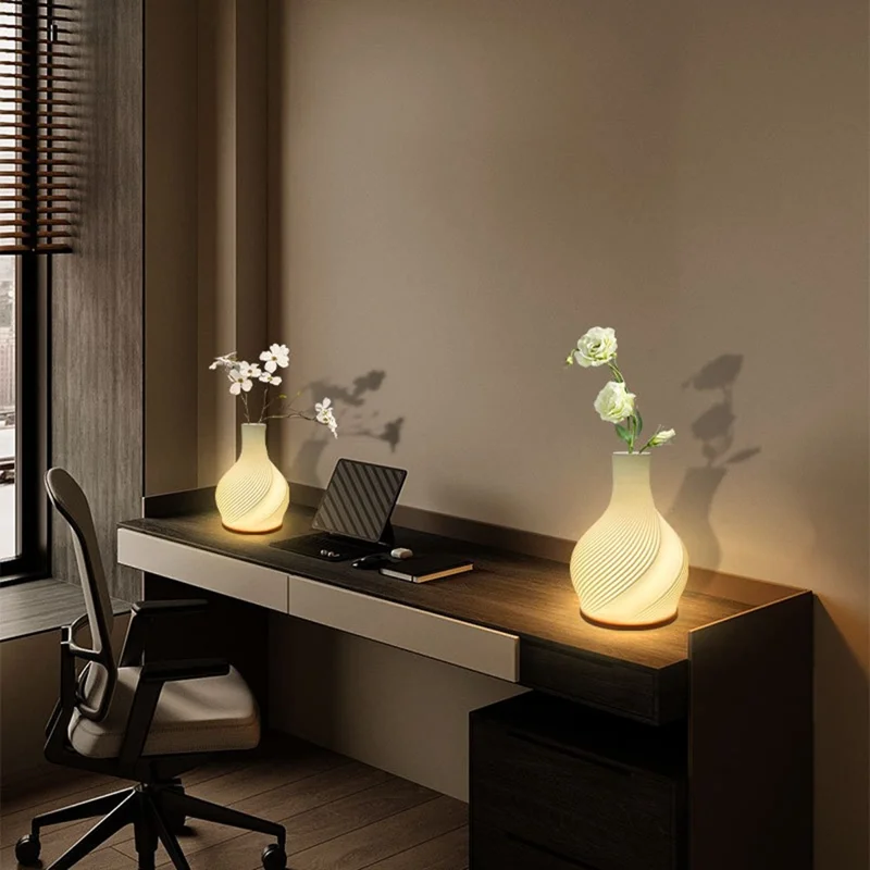 LED Atmosphere Light Vase Table Lamp 3 Colors Dimmable USB Night Light for Bedroom Decoration - Pink