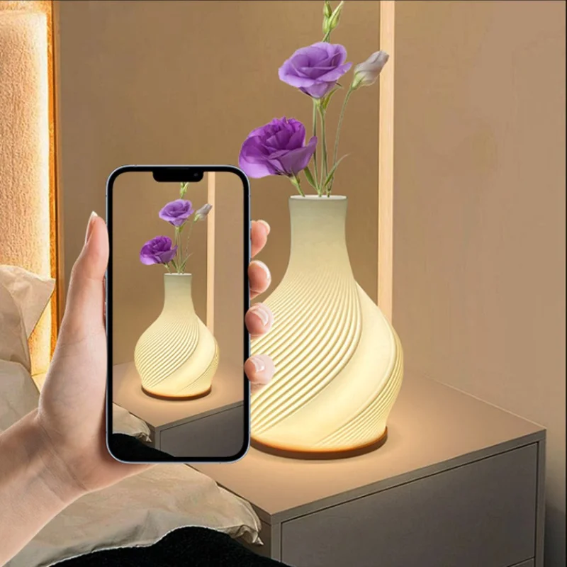 LED Atmosphere Light Vase Table Lamp 3 Colors Dimmable USB Night Light for Bedroom Decoration - Pink