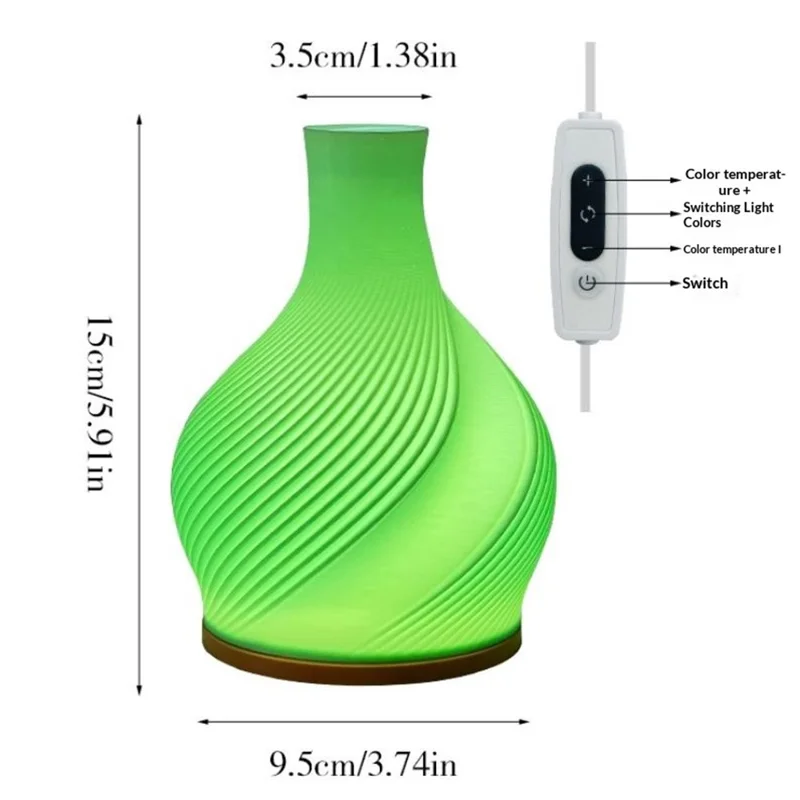 LED Atmosphere Light Vase Table Lamp 3 Colors Dimmable USB Night Light for Bedroom Decoration - Pink