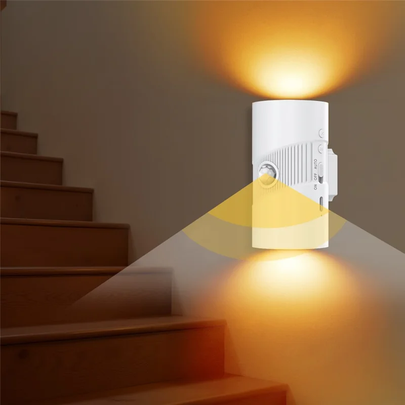 YSJ-008 1Pc Motion Sensor LED Night Light Magnetic Wall Lamp Dimmable 3 Color Temperature Dual Direction Light - White