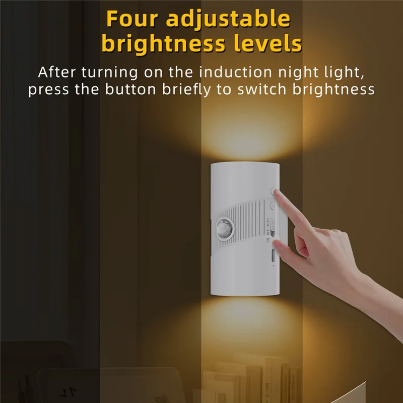 YSJ-008 1Pc Motion Sensor LED Night Light Magnetic Wall Lamp Dimmable 3 Color Temperature Dual Direction Light - White