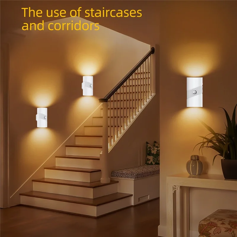 YSJ-008 1Pc Motion Sensor LED Night Light Magnetic Wall Lamp Dimmable 3 Color Temperature Dual Direction Light - White