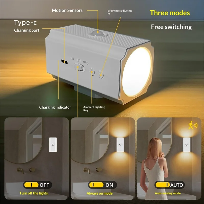 YSJ-010B 1Pc Smart Motion Sensor Wall Light Magnetic Rechargeable LED Night Light for Hallway Bedroom