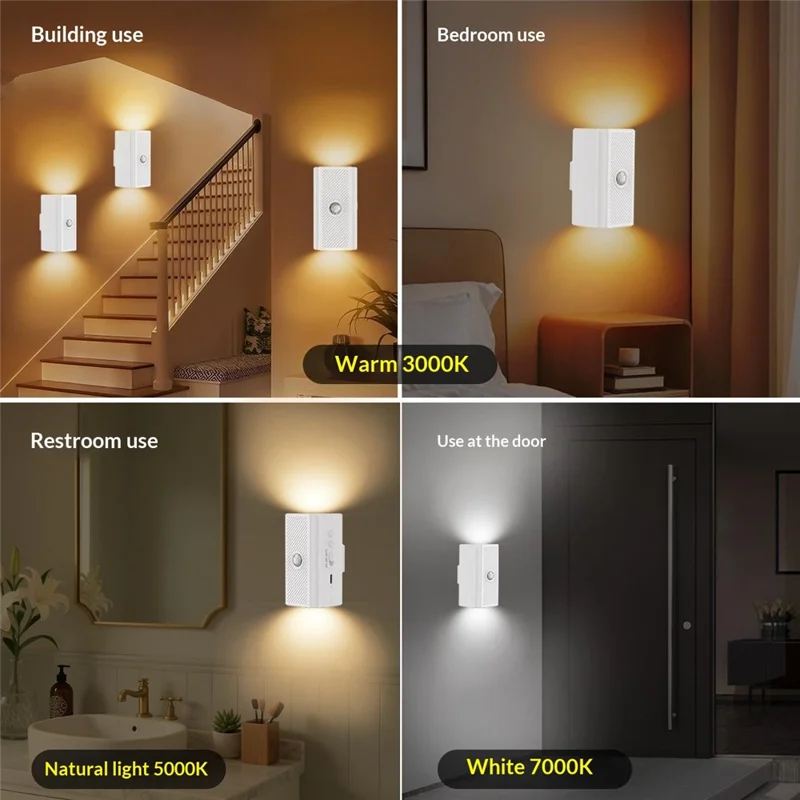 YSJ-010B 2Pcs Smart Motion Sensor Wall Light Magnetic Rechargeable LED Night Light for Hallway Bedroom