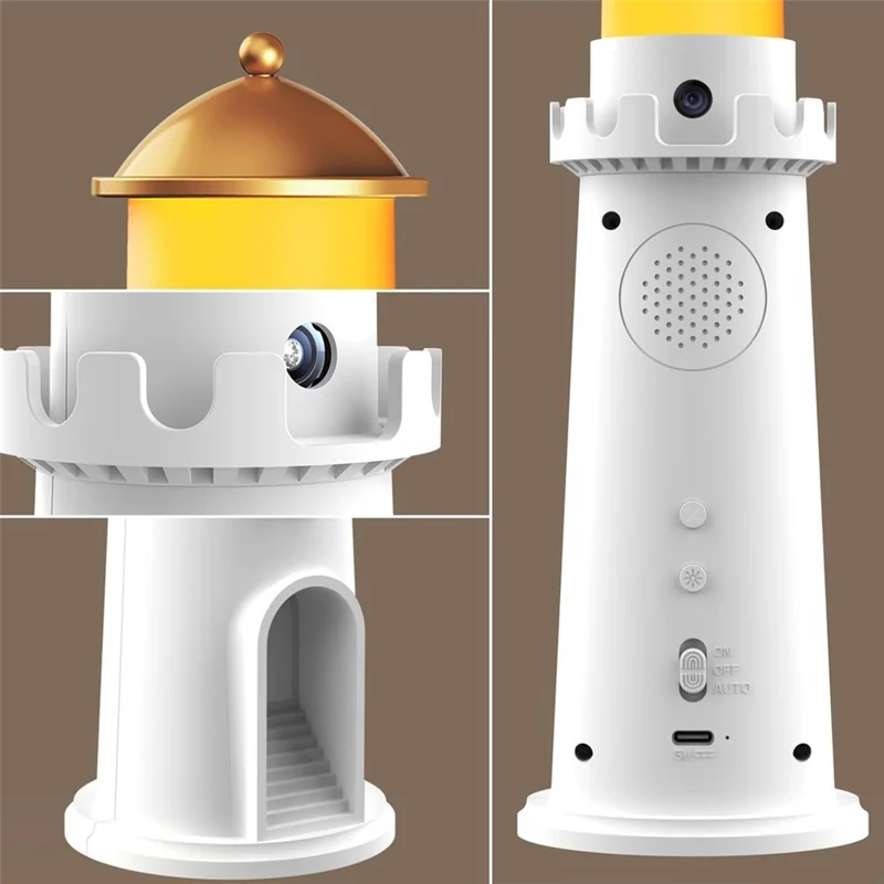 YSJ-016 Veilleuse Projecteur de Lune avec Capteur de Mouvement Intelligente, Forme de Phare, Lumière Chaude avec Minuterie, Idéale pour Chambre à Coucher