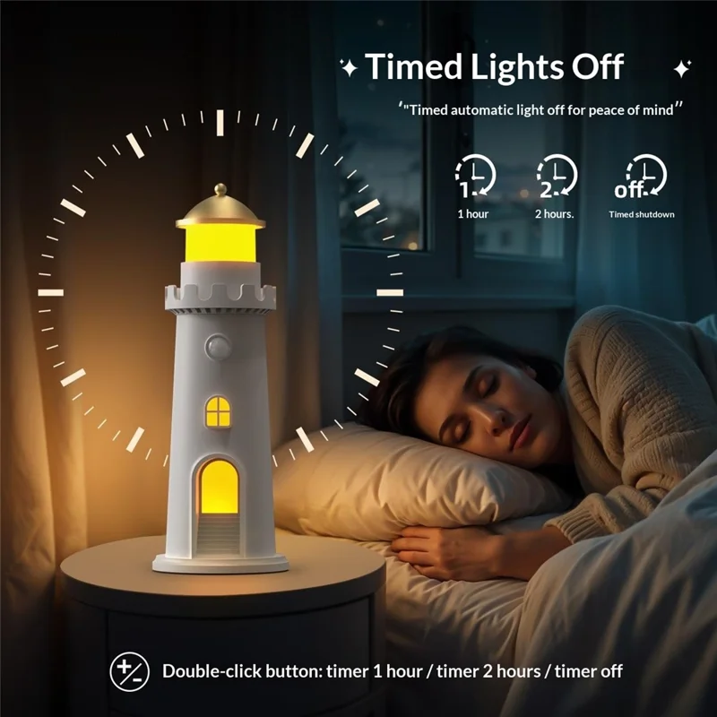 YSJ-016 Veilleuse Projecteur de Lune avec Capteur de Mouvement Intelligente, Forme de Phare, Lumière Chaude avec Minuterie, Idéale pour Chambre à Coucher