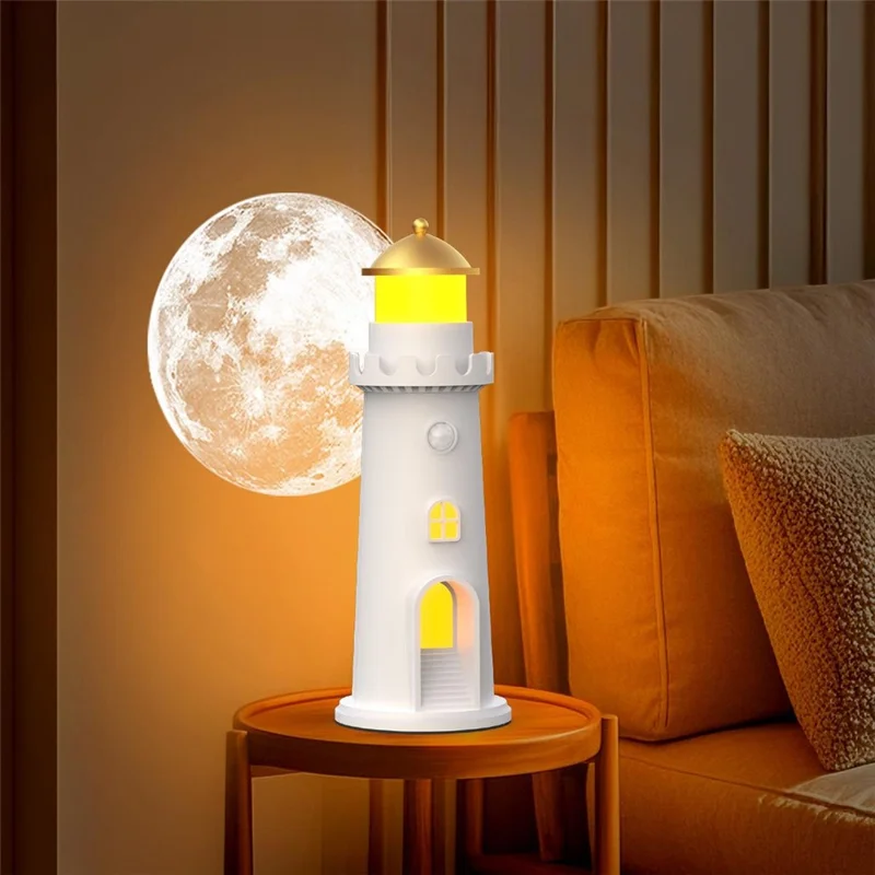 YSJ-016 Veilleuse Projecteur de Lune avec Capteur de Mouvement Intelligente, Forme de Phare, Lumière Chaude avec Minuterie, Idéale pour Chambre à Coucher
