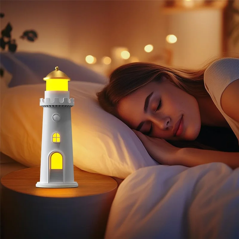 YSJ-016 Veilleuse Projecteur de Lune avec Capteur de Mouvement Intelligente, Forme de Phare, Lumière Chaude avec Minuterie, Idéale pour Chambre à Coucher