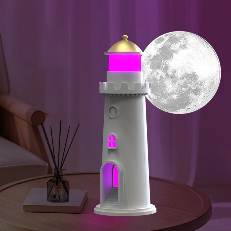 YSJ-016 RGB Color Changing Smart Motion Sensor Moon Light Lighthouse Shaped Night Light Projector Timer Warm Light for Bedroom