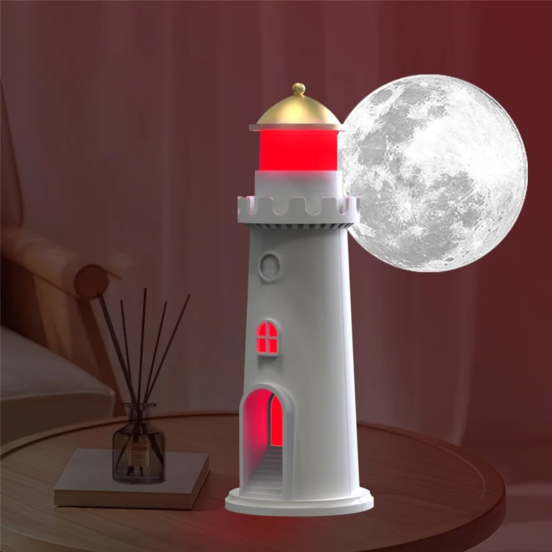 YSJ-016 RGB Color Changing Smart Motion Sensor Moon Light Lighthouse Shaped Night Light Projector Timer Warm Light for Bedroom