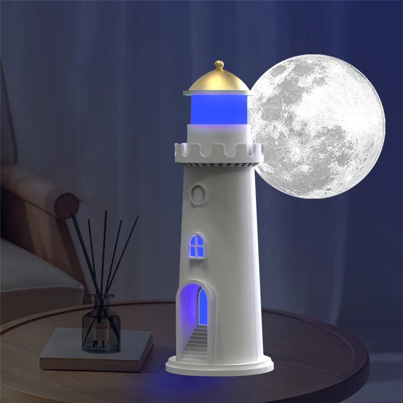 YSJ-016 RGB Color Changing Smart Motion Sensor Moon Light Lighthouse Shaped Night Light Projector Timer Warm Light for Bedroom