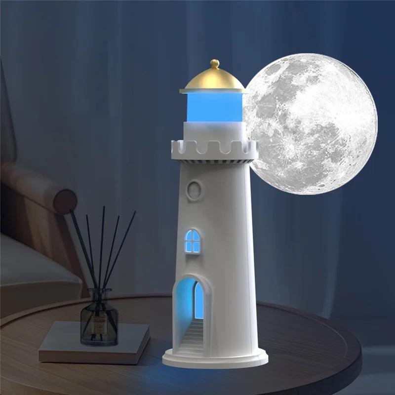YSJ-016 RGB Color Changing Smart Motion Sensor Moon Light Lighthouse Shaped Night Light Projector Timer Warm Light for Bedroom