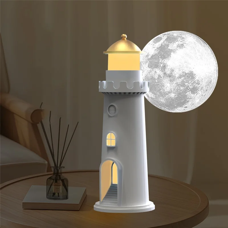 YSJ-016 RGB Color Changing Smart Motion Sensor Moon Light Lighthouse Shaped Night Light Projector Timer Warm Light for Bedroom
