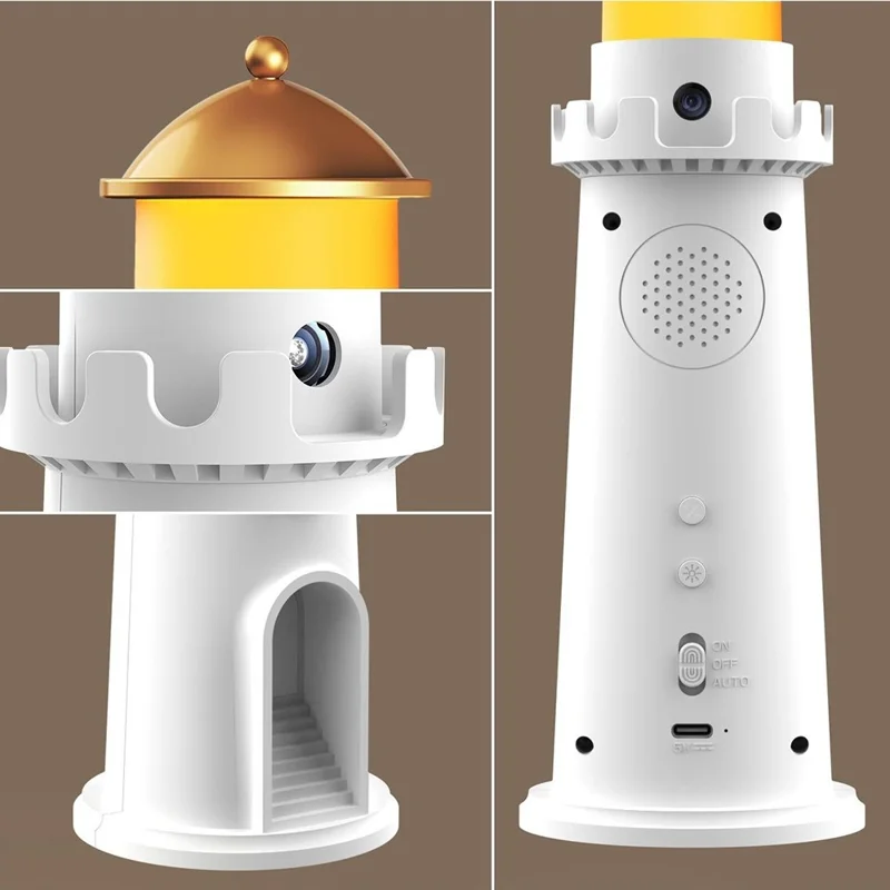 YSJ-016 RGB Color Changing Smart Motion Sensor Moon Light Lighthouse Shaped Night Light Projector Timer Warm Light for Bedroom