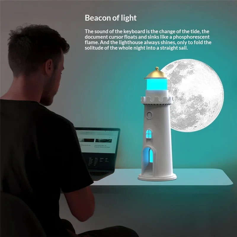 YSJ-016 RGB Color Changing Smart Motion Sensor Moon Light Lighthouse Shaped Night Light Projector Timer Warm Light for Bedroom