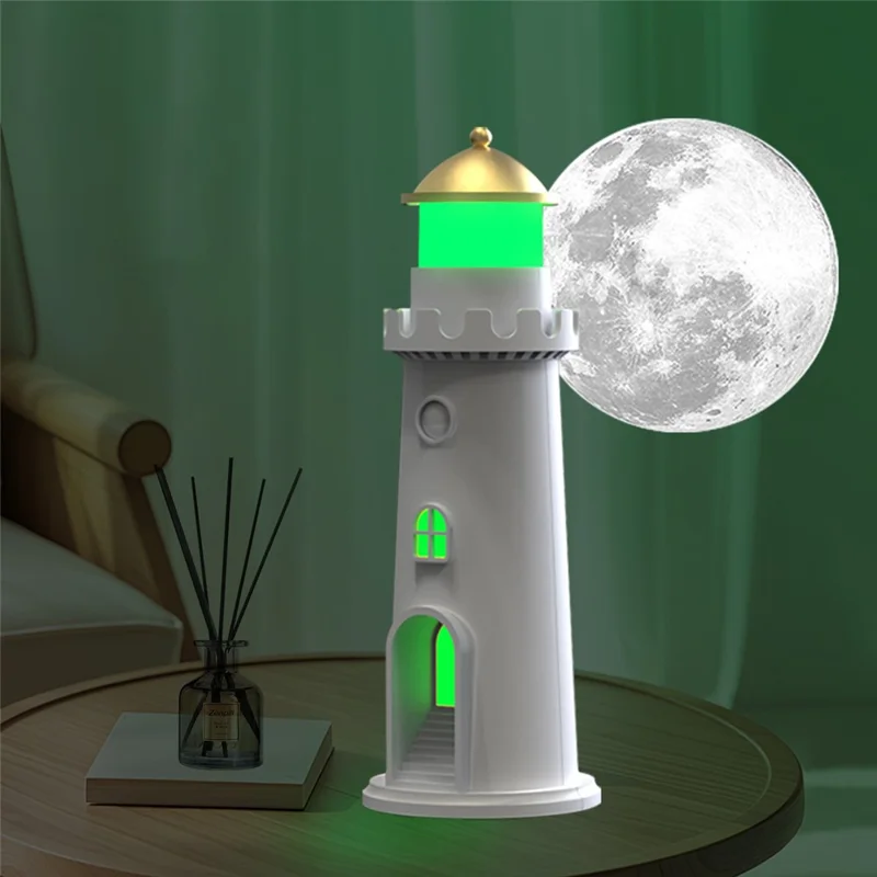 YSJ-016 RGB Color Changing Smart Motion Sensor Moon Light Lighthouse Shaped Night Light Projector Timer Warm Light for Bedroom