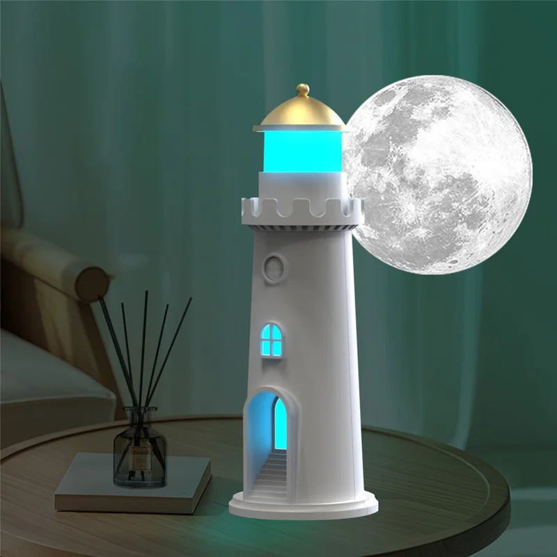 YSJ-016 RGB Color Changing Smart Motion Sensor Moon Light Lighthouse Shaped Night Light Projector Timer Warm Light for Bedroom