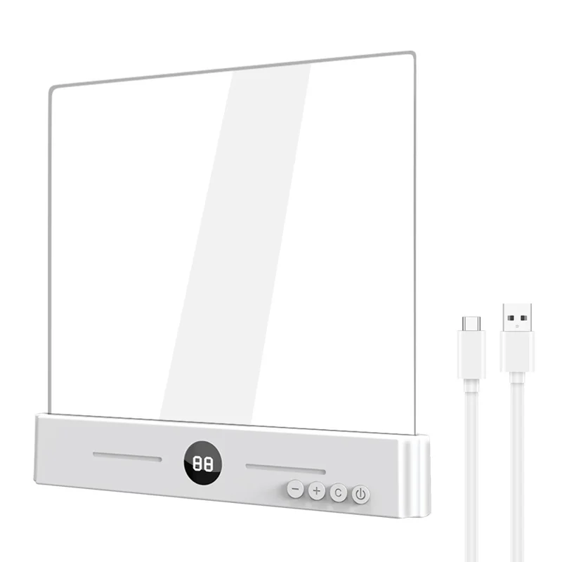 YSJ-019 Plus Infinite Brightness Adjustment Transparent Acrylic Panel LED Reading Light 3 Color Temperature Eye Care Desk Lamp with Timer - White