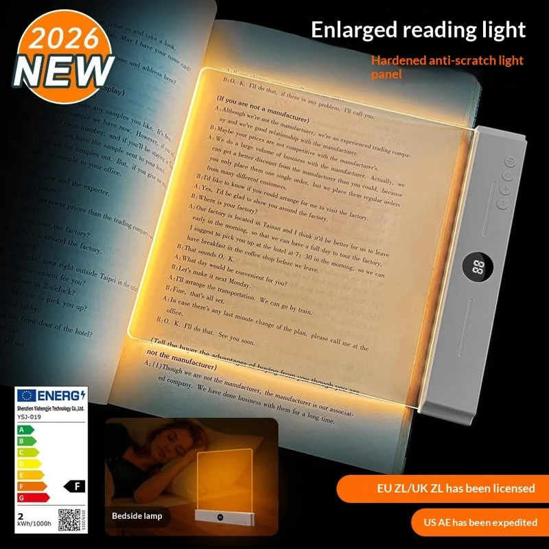 YSJ-019 Plus Infinite Brightness Adjustment Transparent Acrylic Panel LED Reading Light 3 Color Temperature Eye Care Desk Lamp with Timer - White