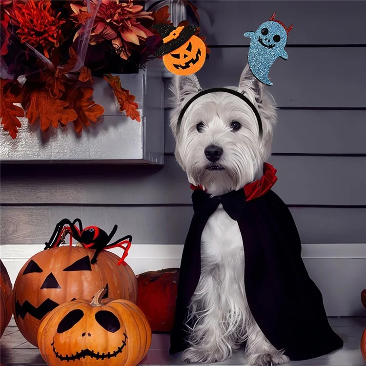 Dog Halloween Headband Ghost Spider Witch Cat Trident Pumpkin Hairband Hair Hoop Pet Dog Costume Cosplay - Trident and Spider
