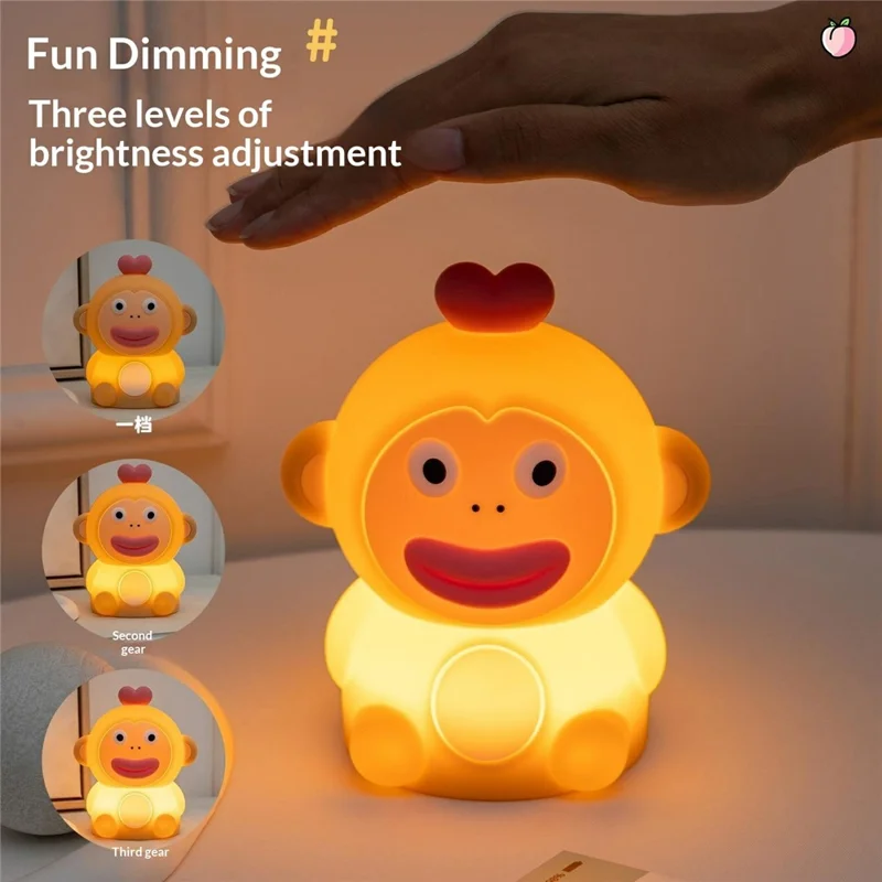 PP-D09 Colorful RGB Remote Control Cute Cartoon Monkey-Shaped Pat Lamp 1200mAh Type-C Charging Night Light for Bedroom