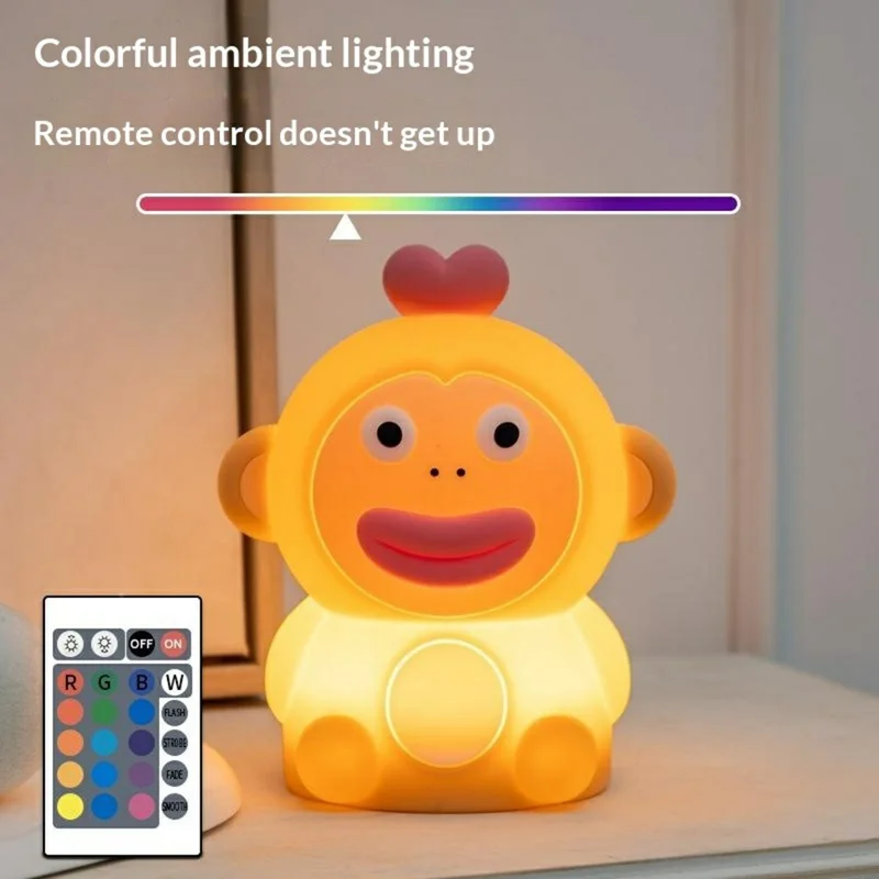PP-D09 Colorful RGB Remote Control Cute Cartoon Monkey-Shaped Pat Lamp 1200mAh Type-C Charging Night Light for Bedroom
