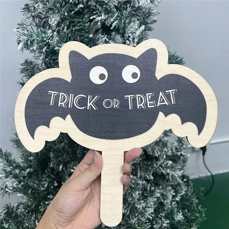 Halloween Decoration Handheld Sign Funny Handheld Wooden Sign Board Party Photo Props - Bat