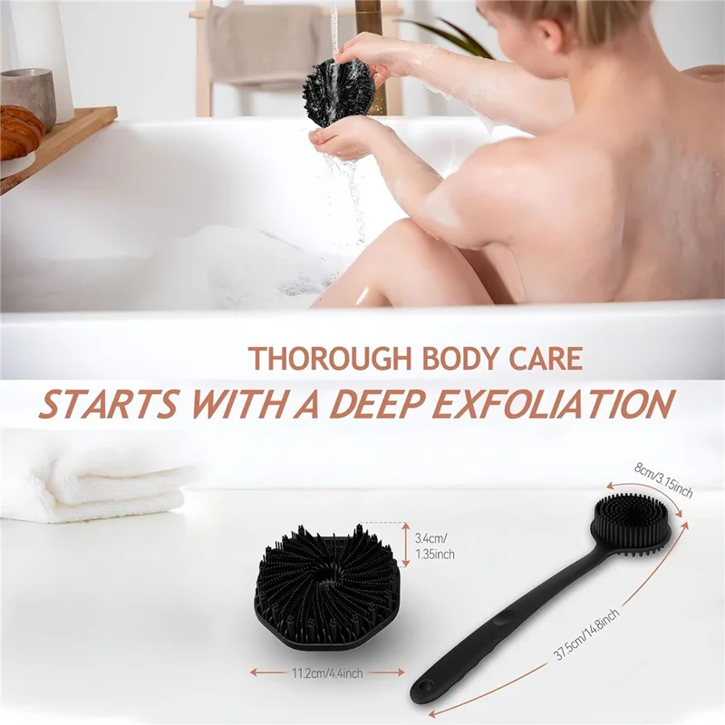 Conjunto de 4 Peças de Escovas de Banho de Silicone para Cuidado Corporal Completo, Kit de Esfoliação Profunda com Cabo Longo, Escova para Rosto, Corpo e Costas