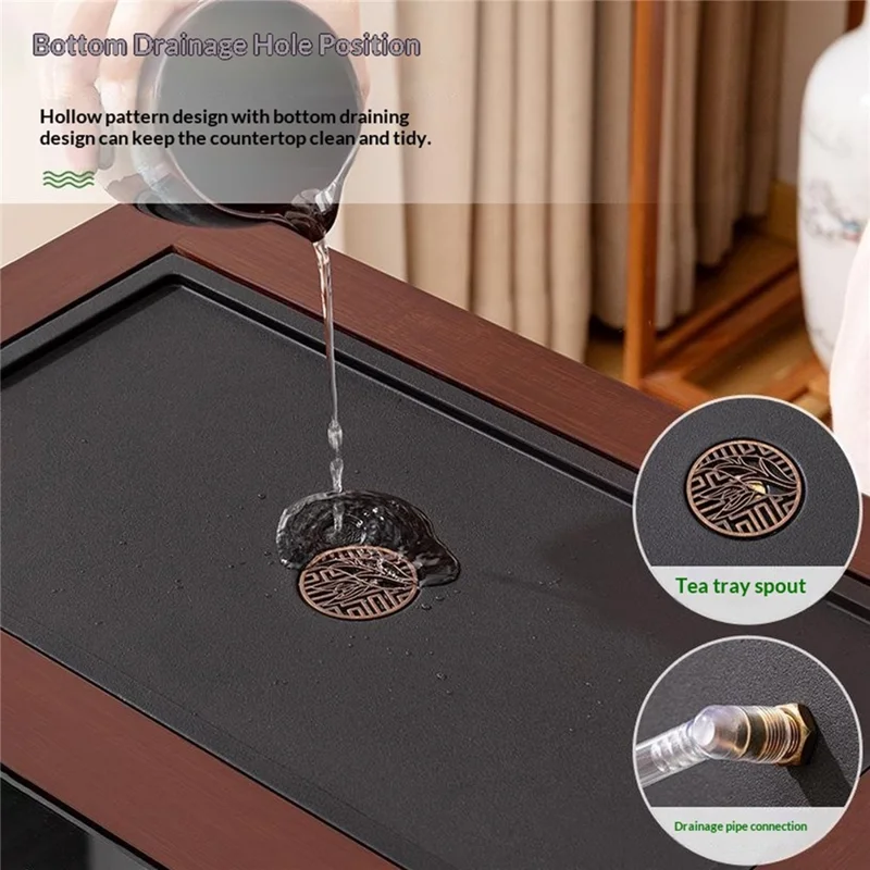 Mesa de té multifuncional plegable de 114 cm de largo 526 sin tapa, armario de bambú, organizador de almacenamiento para ceremonia del té - Color natural