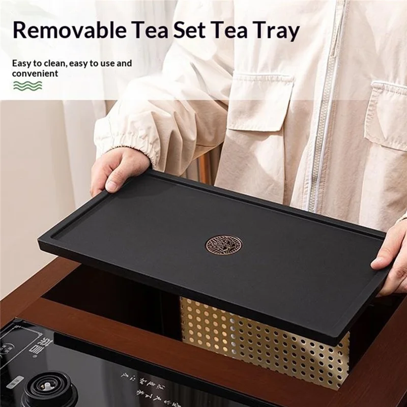 Mesa de té multifuncional plegable de 114 cm de largo 526 sin tapa, armario de bambú, organizador de almacenamiento para ceremonia del té - Color natural