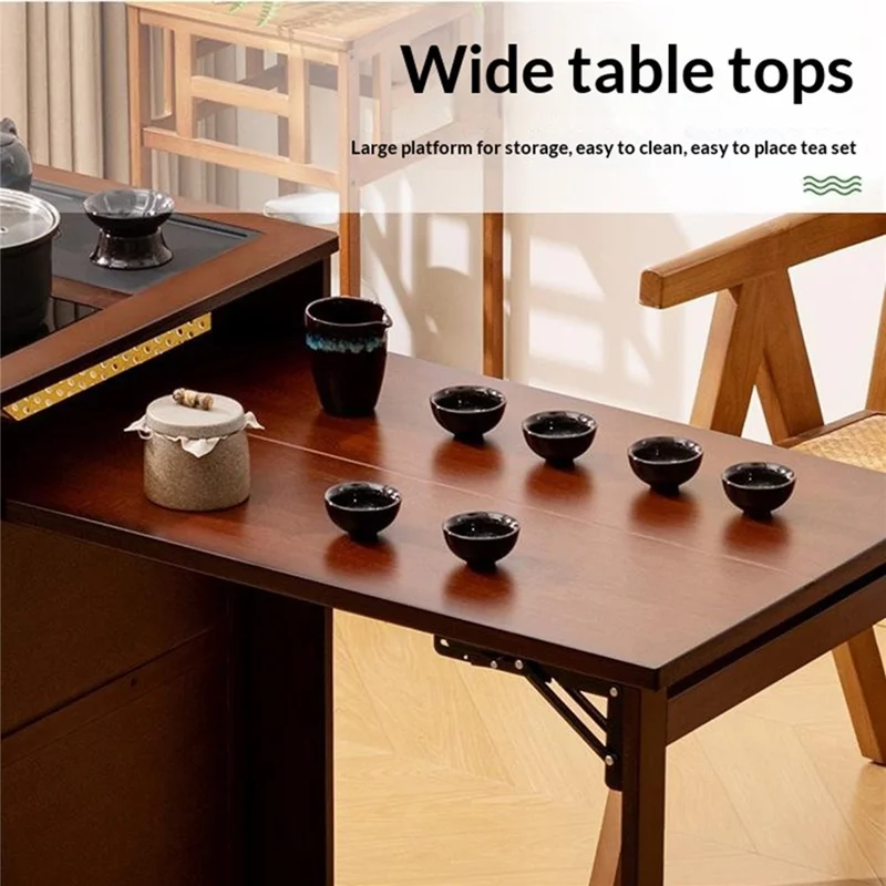 Mesa de té multifuncional plegable de 114 cm de largo 526 sin tapa, armario de bambú, organizador de almacenamiento para ceremonia del té - Color natural