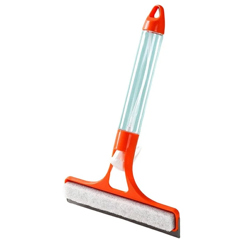 Escova de Limpeza 3-em-1 para Vidros com Pulverizador Integrado, Esponja e Rodo - Laranja