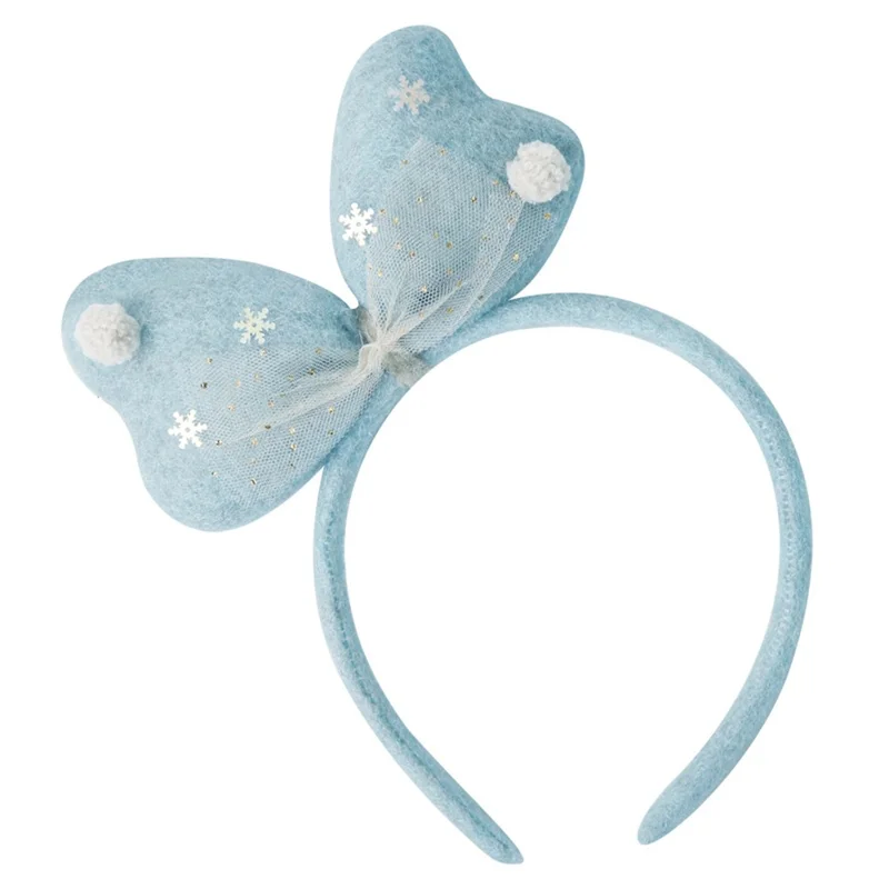 Lovely Bowknot Plush+Cloth Christmas Headband Hairband Cute Xmas Accessory Photo Props - Blue