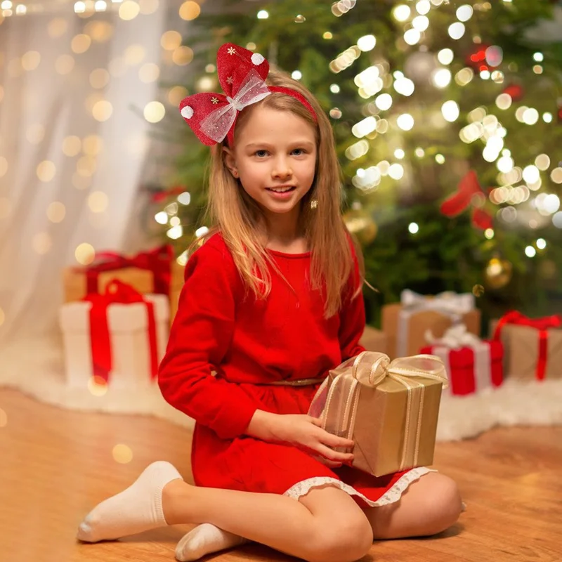 Lovely Bowknot Plush+Cloth Christmas Headband Hairband Cute Xmas Accessory Photo Props - Blue