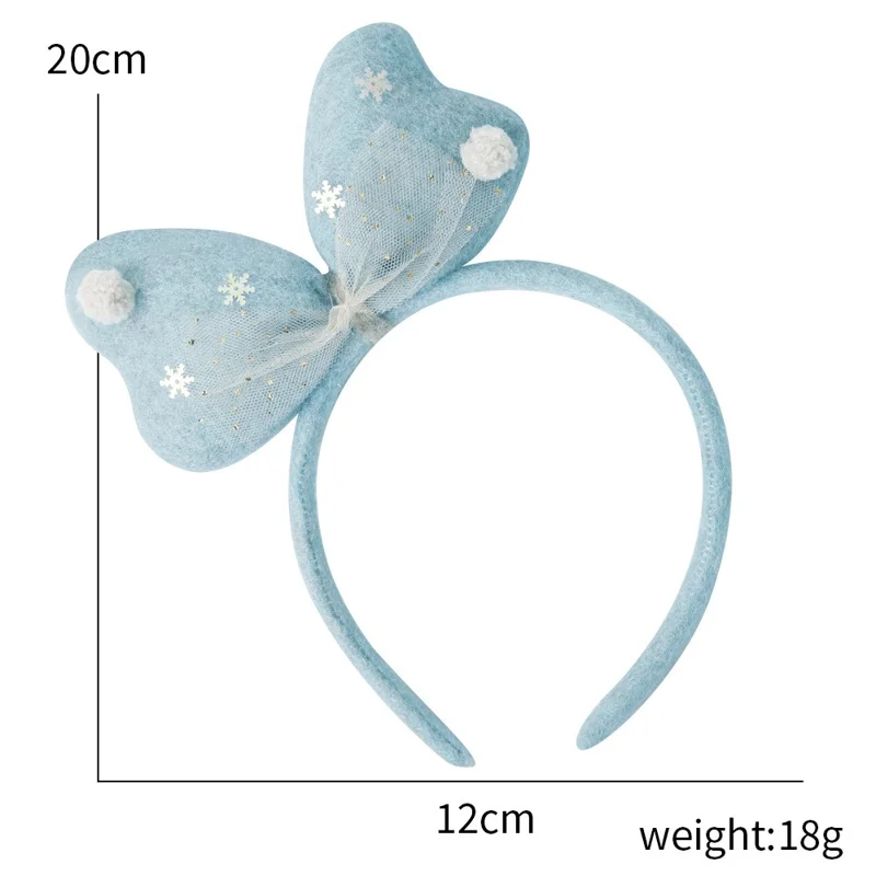 Lovely Bowknot Plush+Cloth Christmas Headband Hairband Cute Xmas Accessory Photo Props - Blue