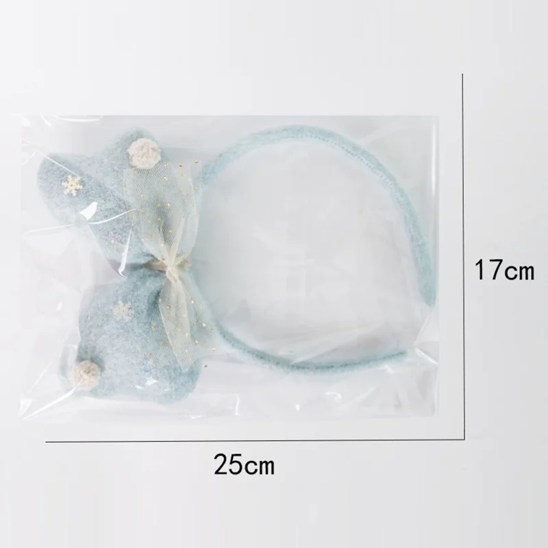 Lovely Bowknot Plush+Cloth Christmas Headband Hairband Cute Xmas Accessory Photo Props - Blue