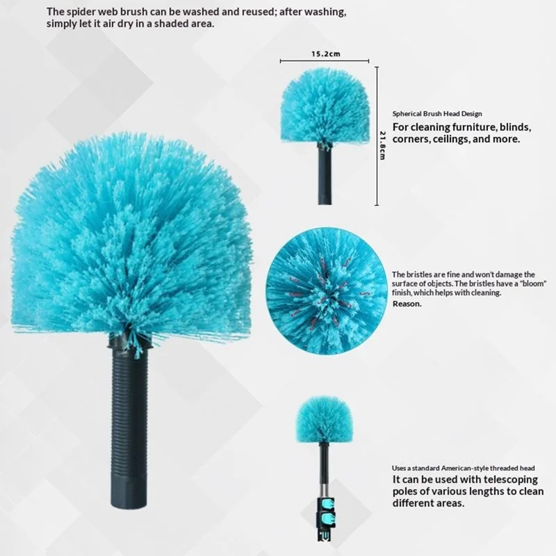 EXTENTOOL 4Pcs Dusting Kit with 3.6m Telescopic Aluminum Alloy Pole Microfiber Chenille Duster Spider Web Brush Glass Squeegee Cleaning Tool for High Ceiling