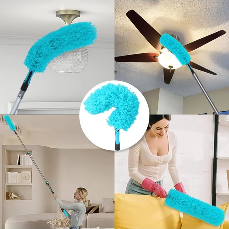 EXTENTOOL 4Pcs Dusting Kit with 3.6m Telescopic Aluminum Alloy Pole Microfiber Chenille Duster Spider Web Brush Glass Squeegee Cleaning Tool for High Ceiling
